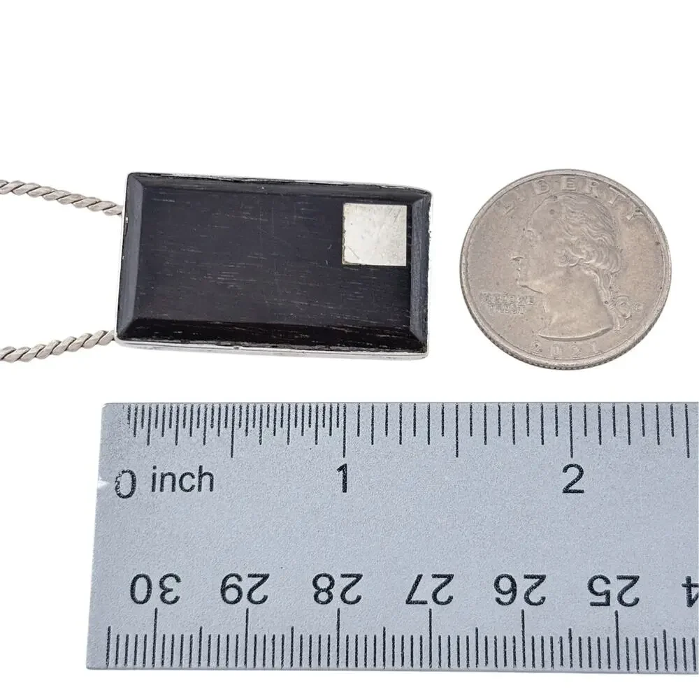 Vintage Sterling Silver 925 Wood Pendant Necklace 18"_8